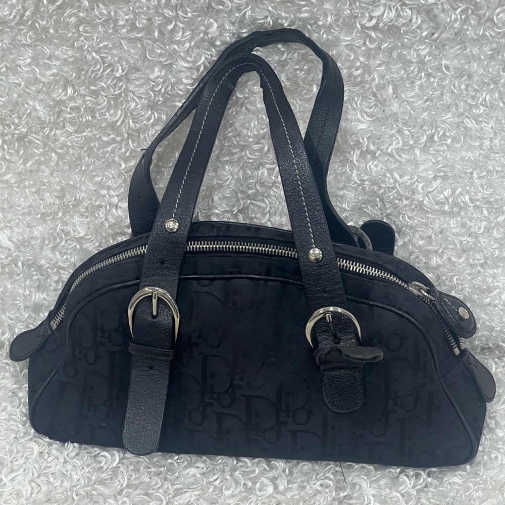 Christian Dior Black Vintage Oblique Flower Jacquard Bag